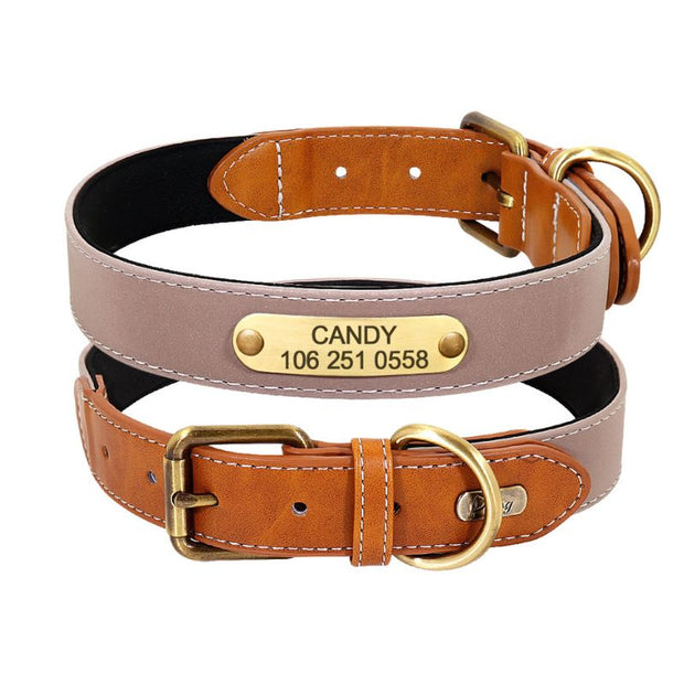 Collier Chien Cuir Beige