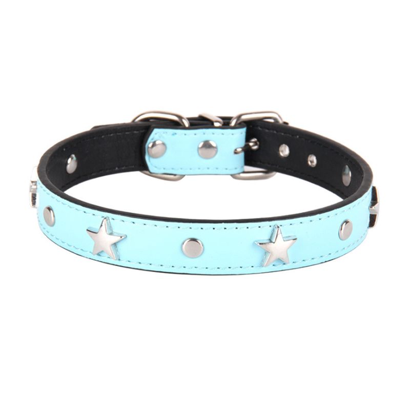 Collier Chien Cuir Bleu