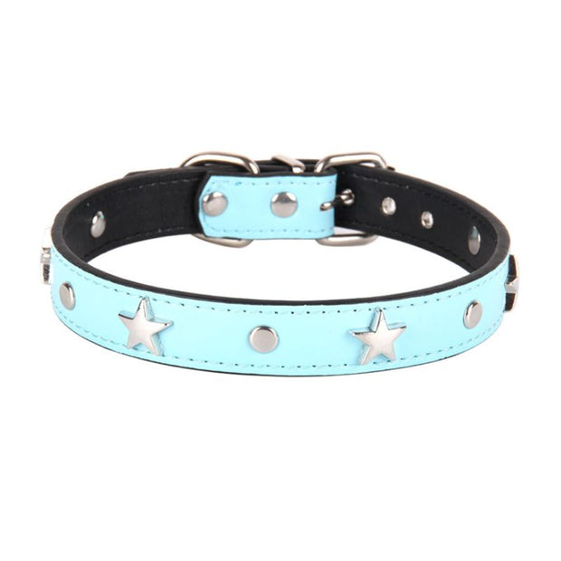 Collier Chien Cuir Bleu