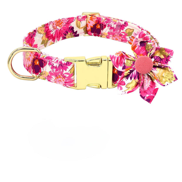 Collier Chien Personnalisé Fleuri Rose